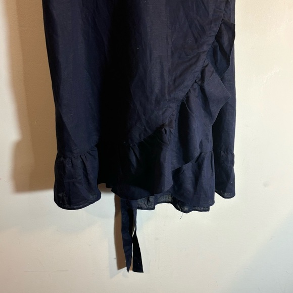 GAP Sz XL Mini Wrap Dress Linen Blend Ruffle Hem Short Sleeve NEW WITH TAG Navy - Picture 6 of 9